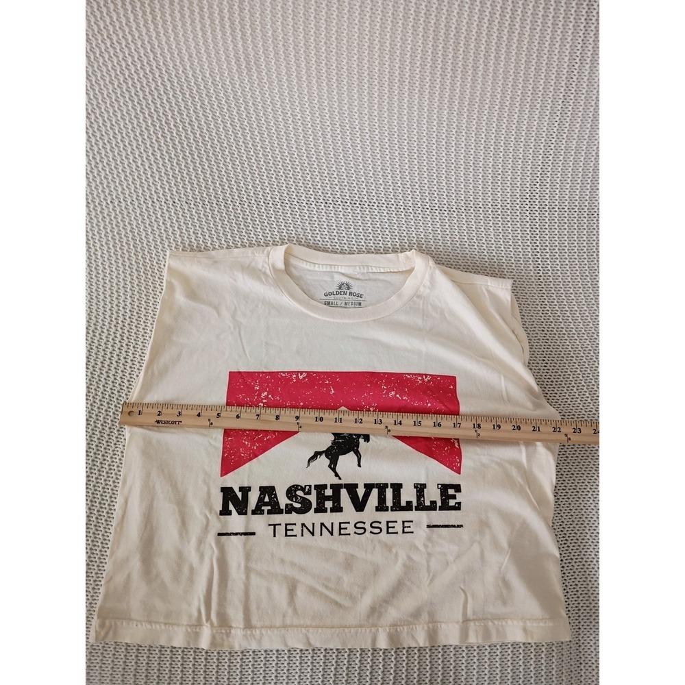 Vintage Nashville TN Golden Rose Crop Muscle Tee - Marlboro Style Cream S/M - Picture 8 of 9
